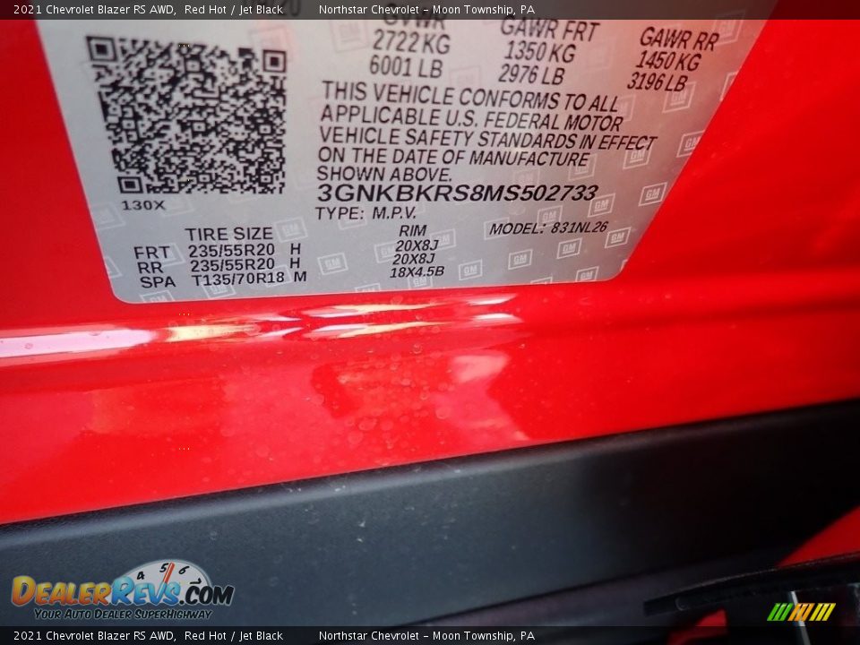 2021 Chevrolet Blazer RS AWD Red Hot / Jet Black Photo #16