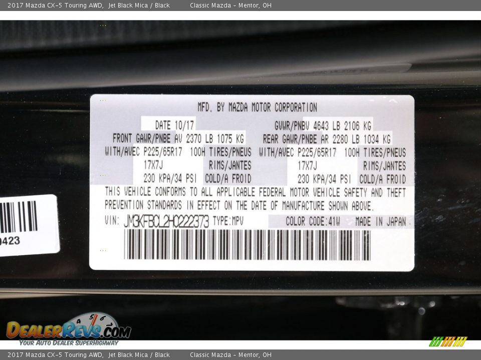 2017 Mazda CX-5 Touring AWD Jet Black Mica / Black Photo #18