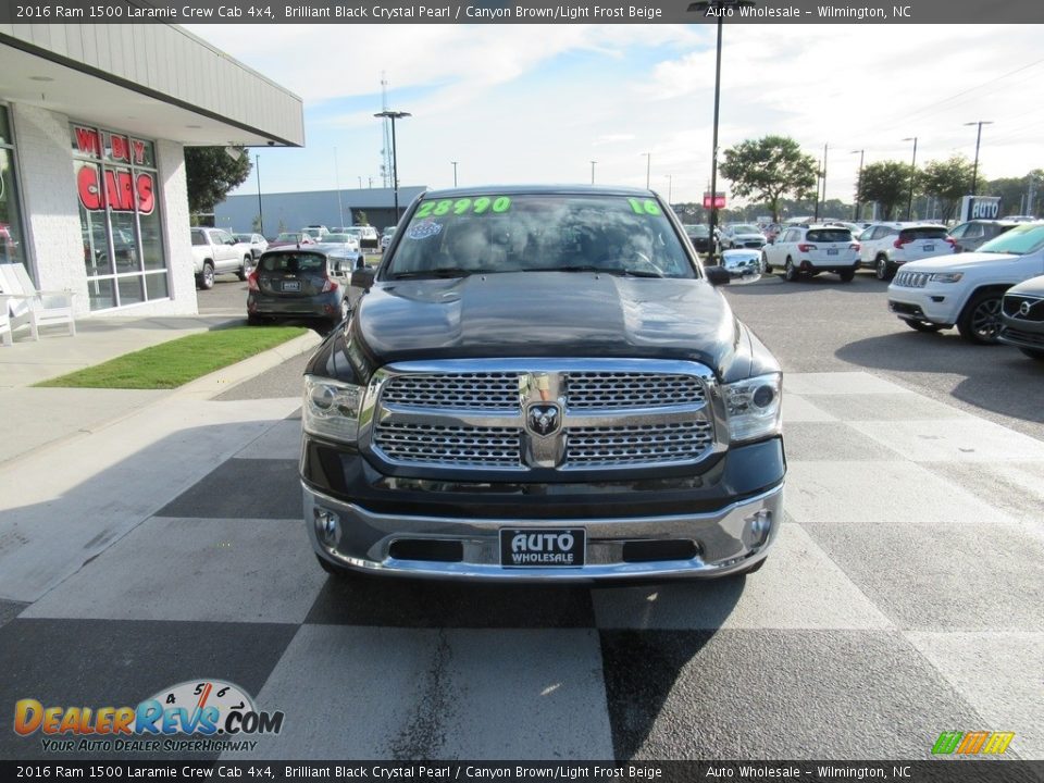 2016 Ram 1500 Laramie Crew Cab 4x4 Brilliant Black Crystal Pearl / Canyon Brown/Light Frost Beige Photo #2