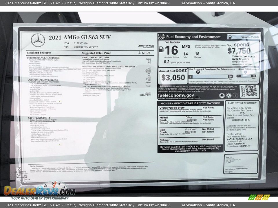2021 Mercedes-Benz GLS 63 AMG 4Matic Window Sticker Photo #10