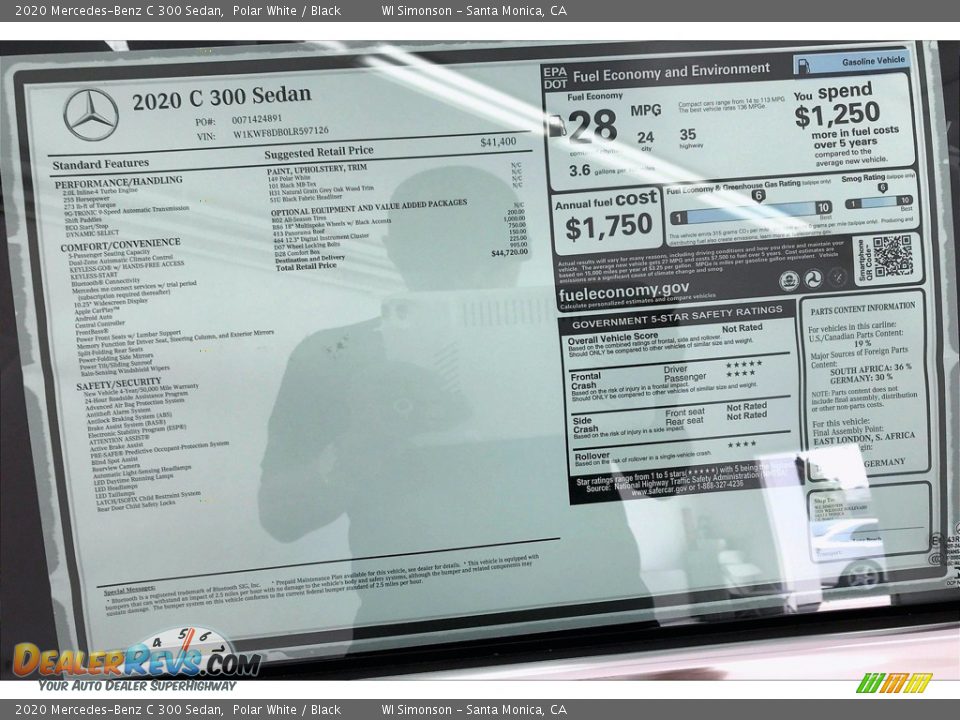2020 Mercedes-Benz C 300 Sedan Polar White / Black Photo #11
