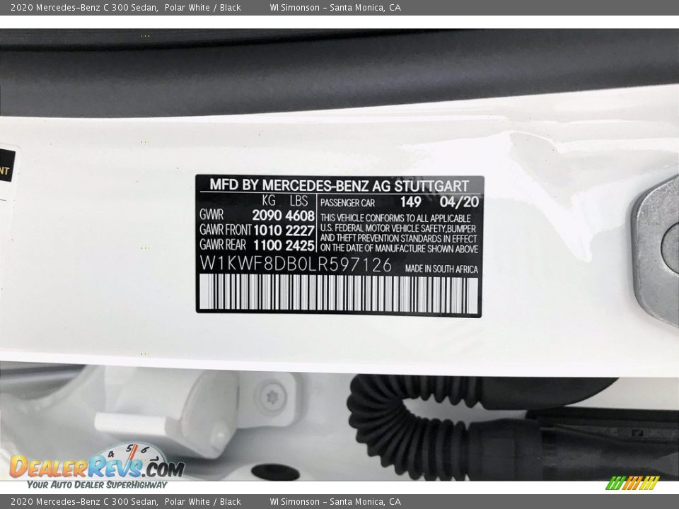 2020 Mercedes-Benz C 300 Sedan Polar White / Black Photo #12