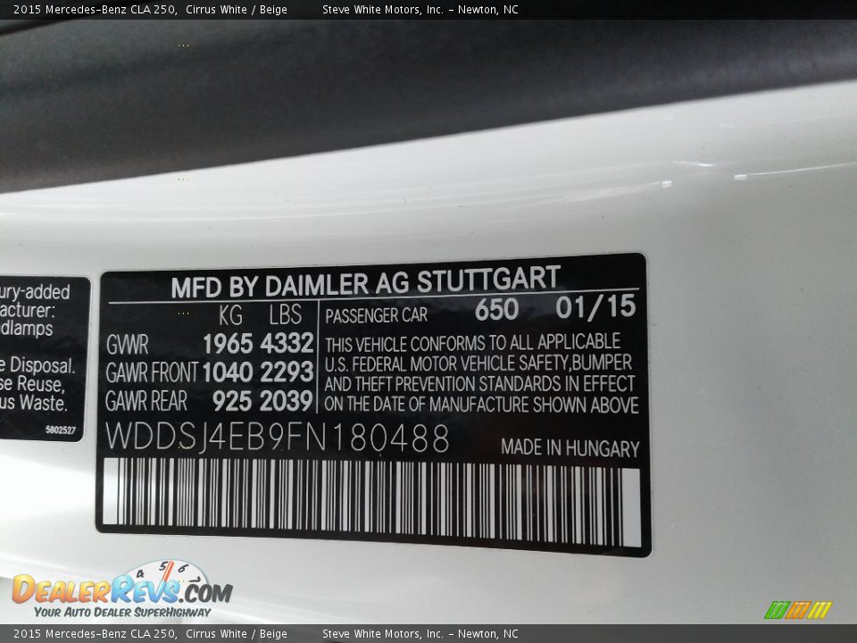 2015 Mercedes-Benz CLA 250 Cirrus White / Beige Photo #31