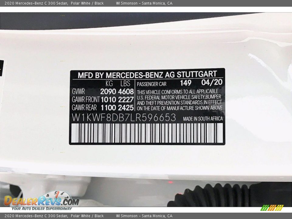 2020 Mercedes-Benz C 300 Sedan Polar White / Black Photo #11