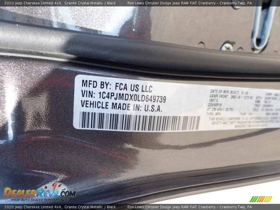 2020 Jeep Cherokee Limited 4x4 Granite Crystal Metallic / Black Photo #11