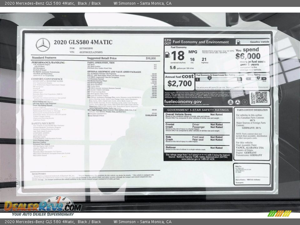 2020 Mercedes-Benz GLS 580 4Matic Window Sticker Photo #10