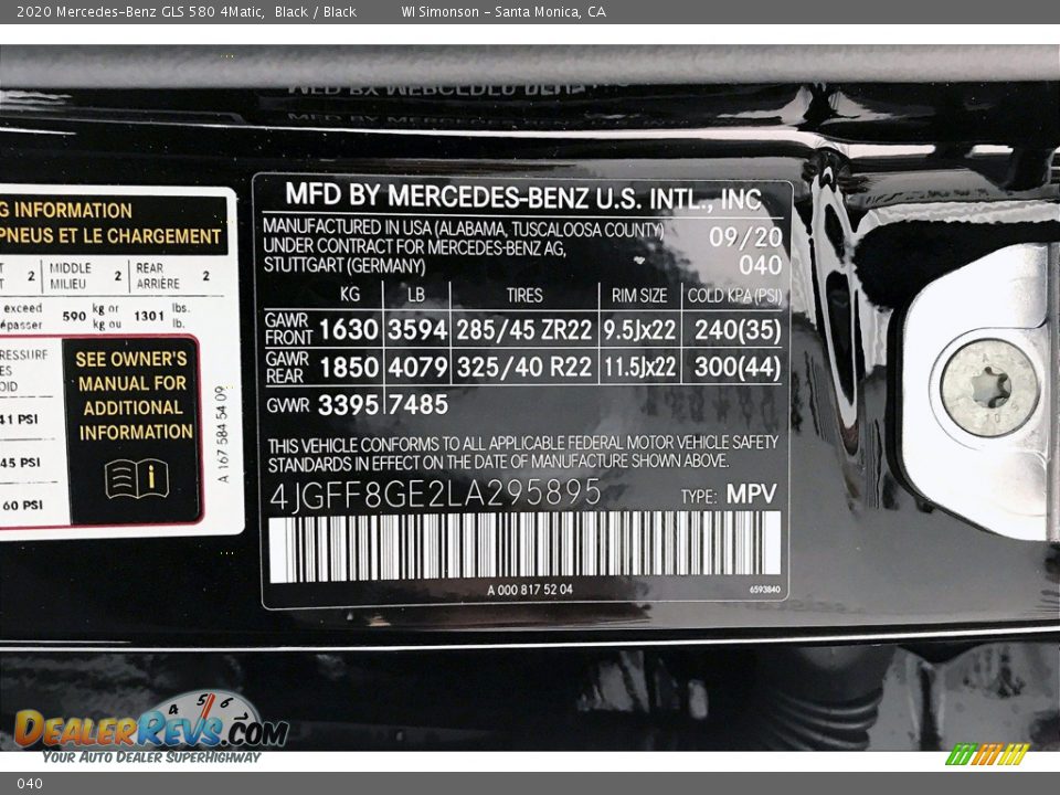 Mercedes-Benz Color Code 040 Black