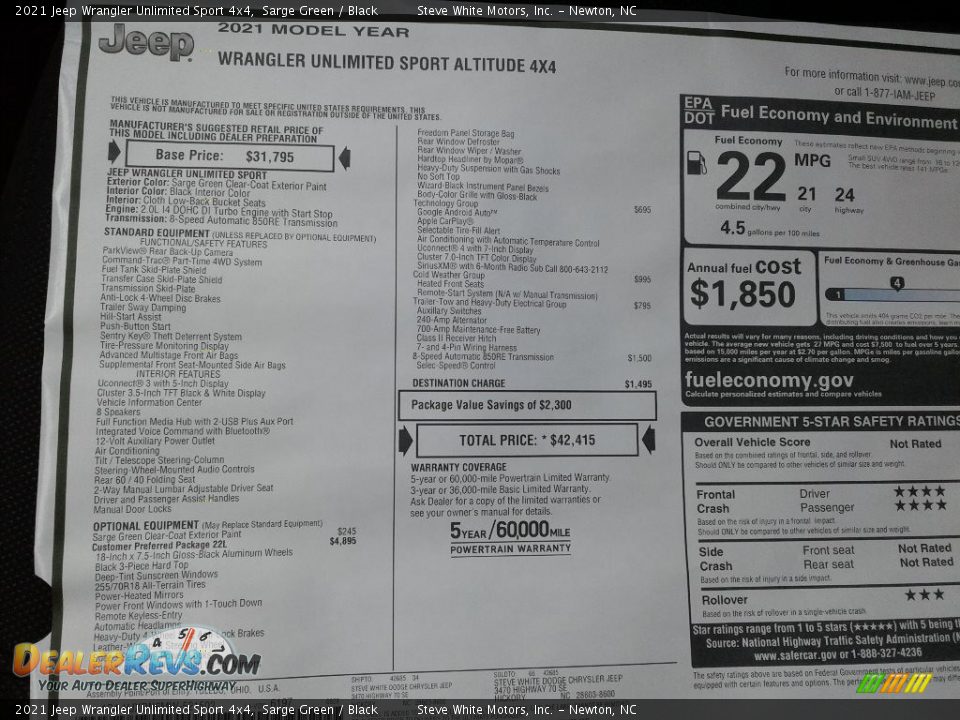 2021 Jeep Wrangler Unlimited Sport 4x4 Sarge Green / Black Photo #27