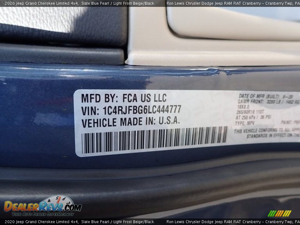 2020 Jeep Grand Cherokee Limited 4x4 Slate Blue Pearl / Light Frost Beige/Black Photo #11