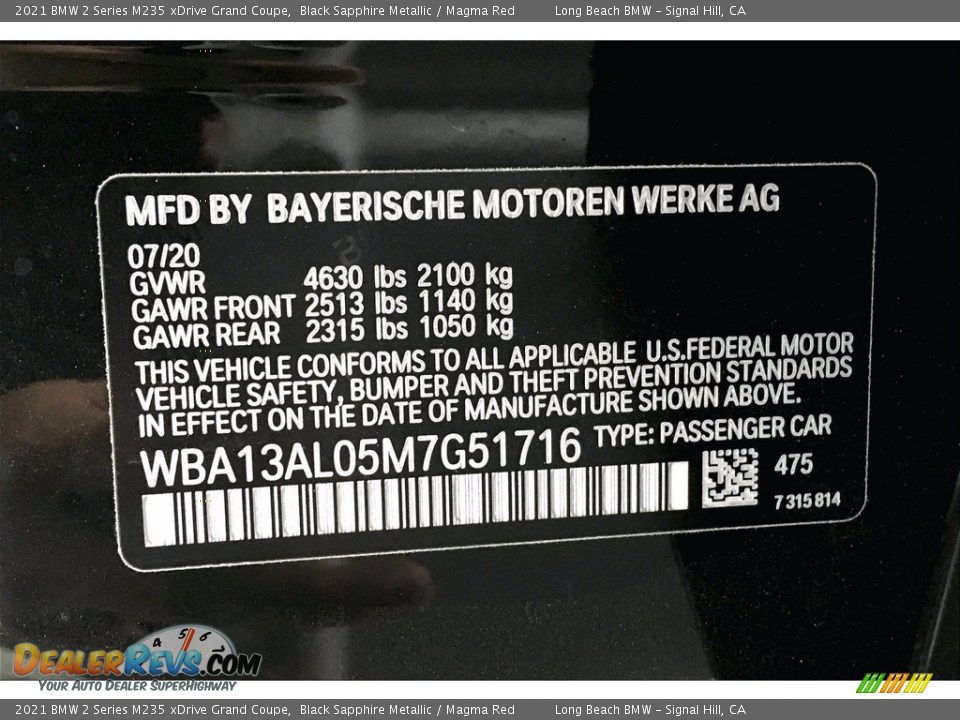 2021 BMW 2 Series M235 xDrive Grand Coupe Black Sapphire Metallic / Magma Red Photo #18