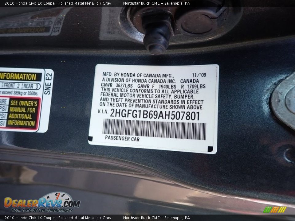2010 Honda Civic LX Coupe Polished Metal Metallic / Gray Photo #16