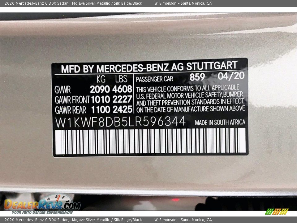2020 Mercedes-Benz C 300 Sedan Mojave Silver Metallic / Silk Beige/Black Photo #11