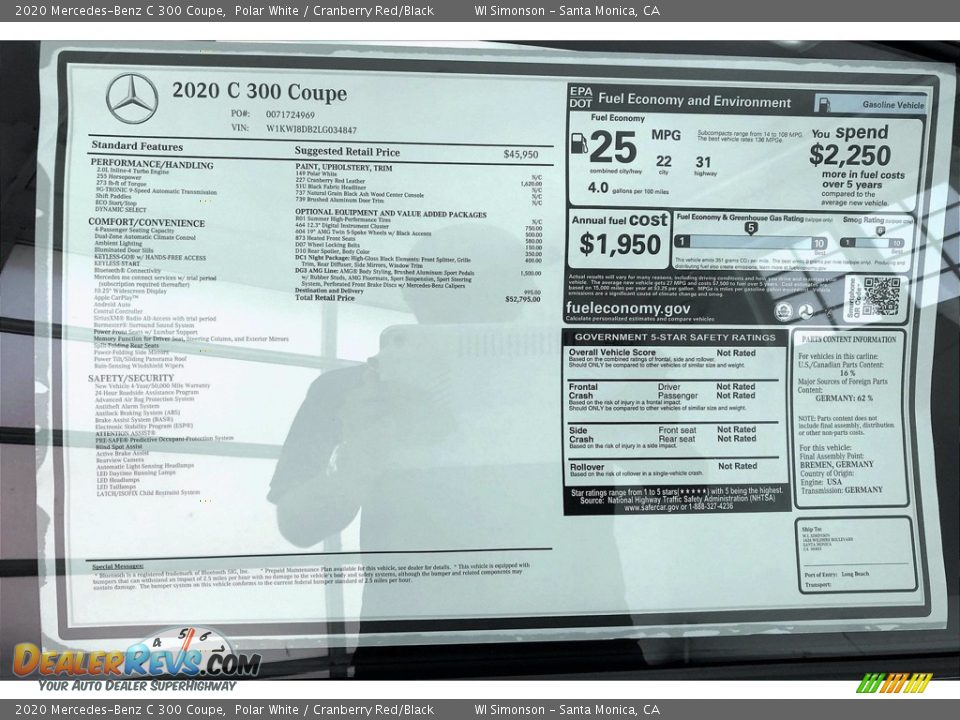 2020 Mercedes-Benz C 300 Coupe Window Sticker Photo #10