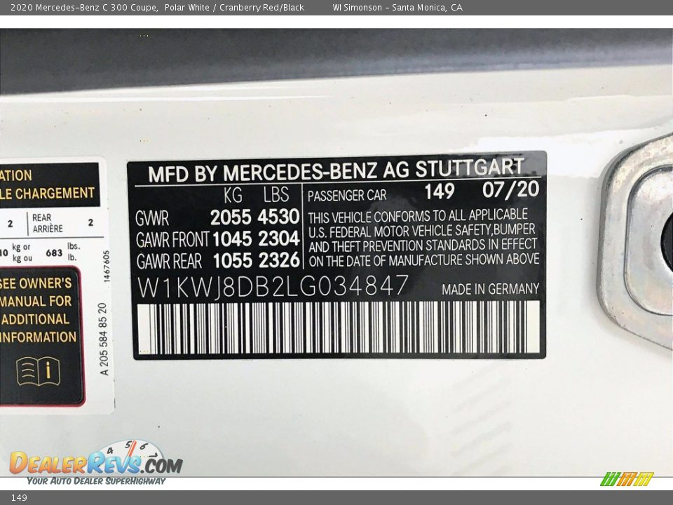 Mercedes-Benz Color Code 149 Polar White