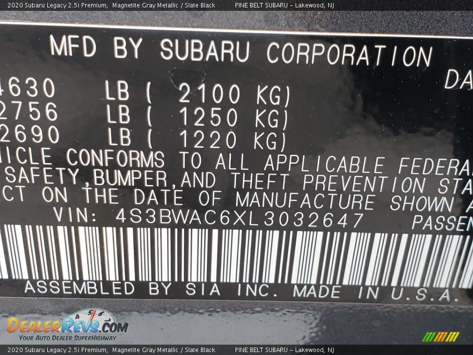 2020 Subaru Legacy 2.5i Premium Magnetite Gray Metallic / Slate Black Photo #14