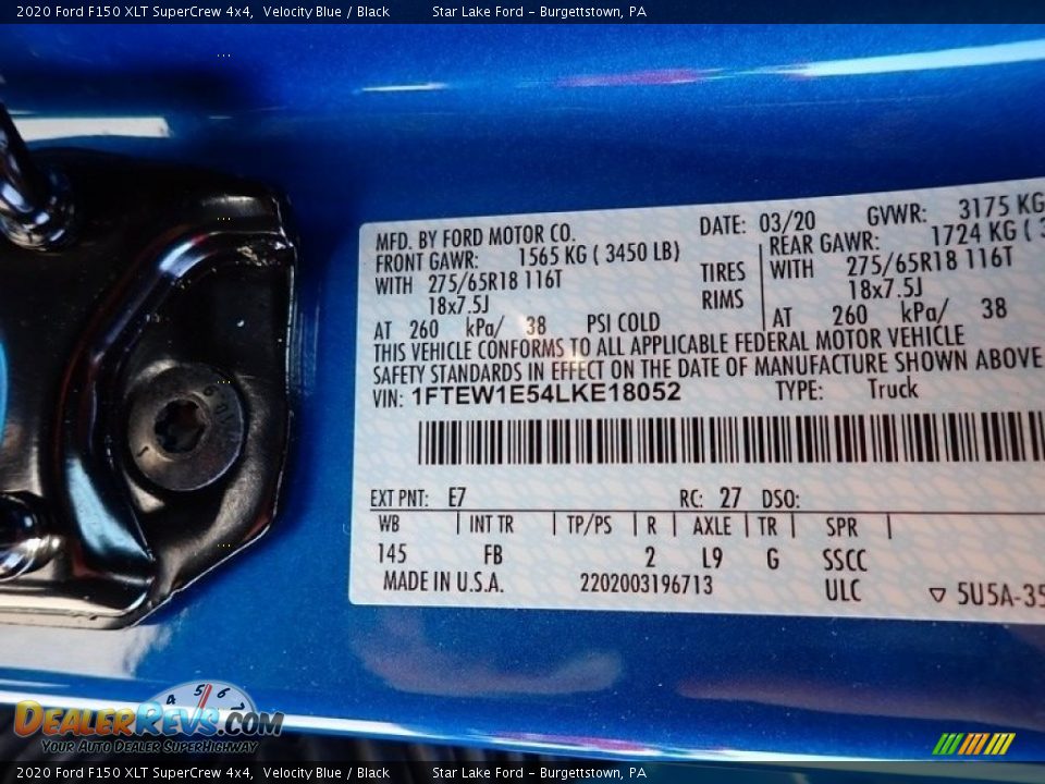 2020 Ford F150 XLT SuperCrew 4x4 Velocity Blue / Black Photo #14