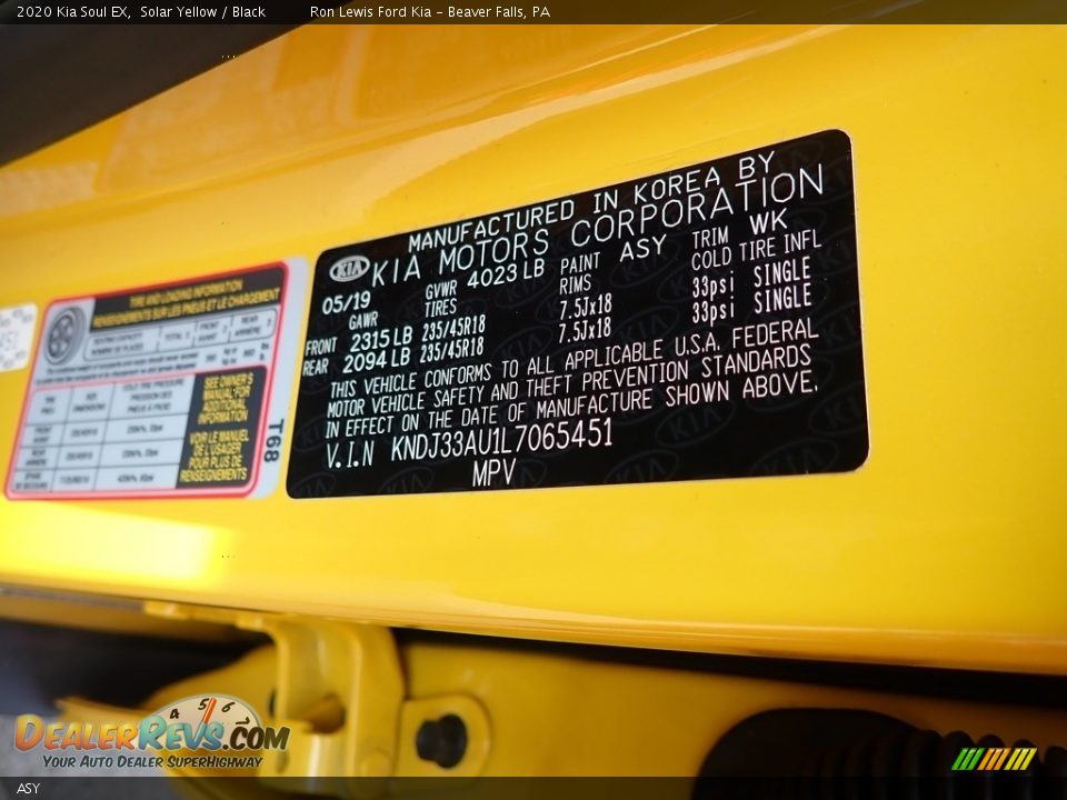 Kia Color Code ASY Solar Yellow