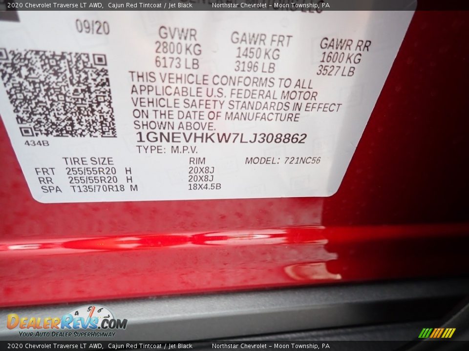2020 Chevrolet Traverse LT AWD Cajun Red Tintcoat / Jet Black Photo #17