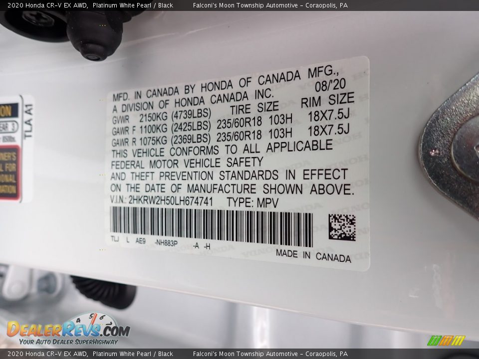 2020 Honda CR-V EX AWD Platinum White Pearl / Black Photo #13