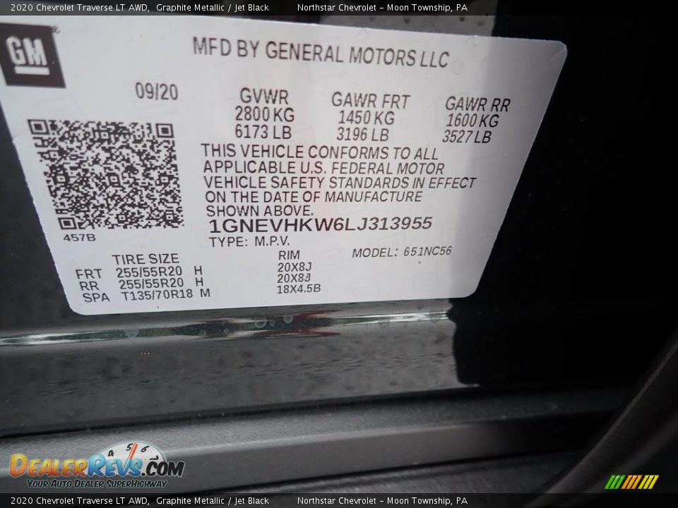 2020 Chevrolet Traverse LT AWD Graphite Metallic / Jet Black Photo #16