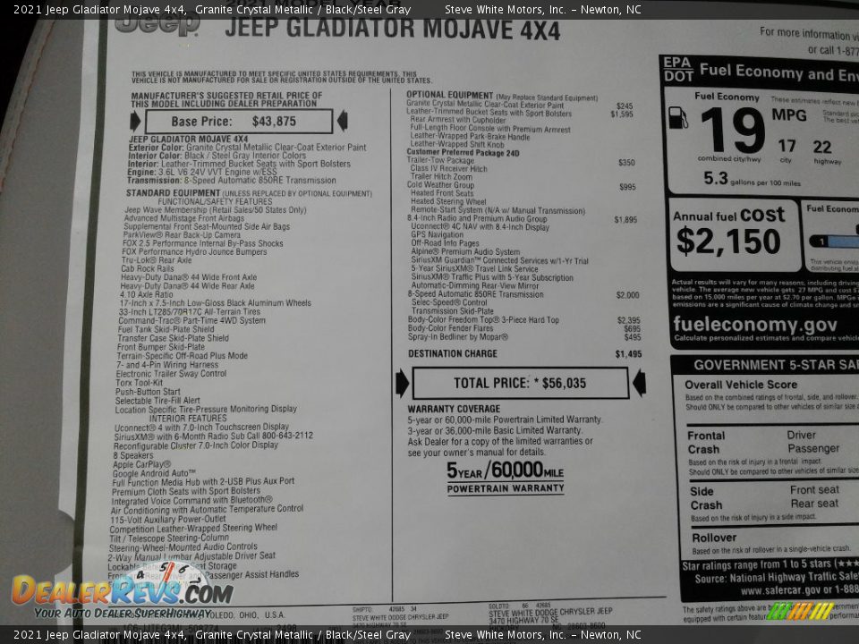 2021 Jeep Gladiator Mojave 4x4 Window Sticker Photo #30