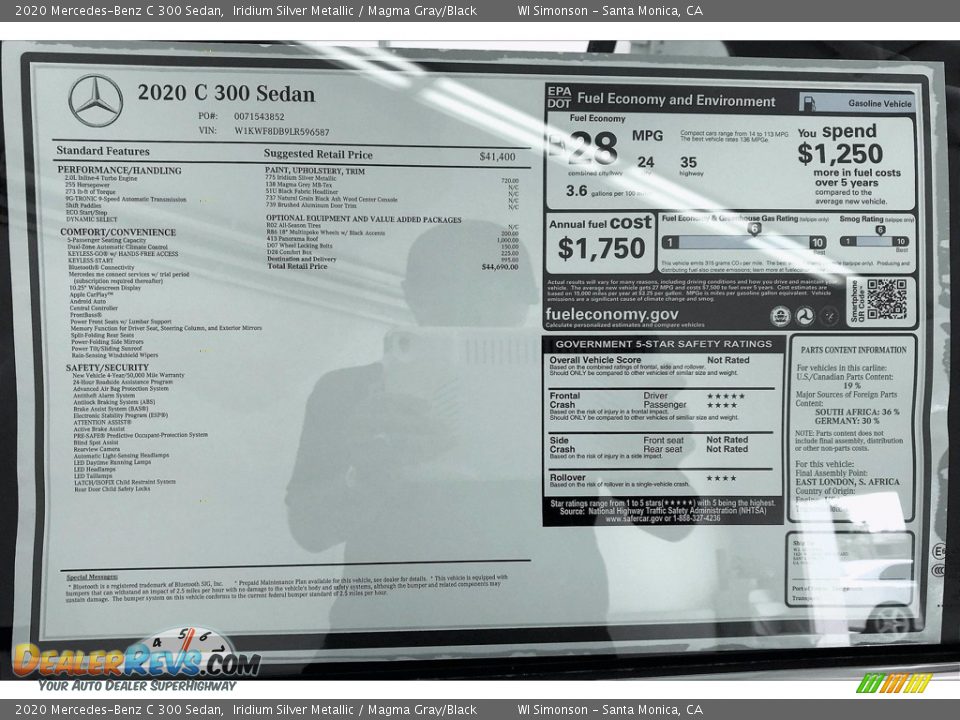 2020 Mercedes-Benz C 300 Sedan Iridium Silver Metallic / Magma Gray/Black Photo #10