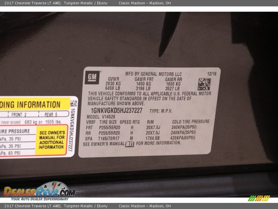 2017 Chevrolet Traverse LT AWD Tungsten Metallic / Ebony Photo #20