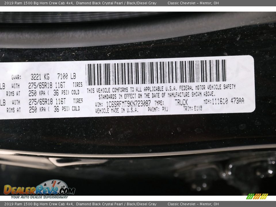 2019 Ram 1500 Big Horn Crew Cab 4x4 Diamond Black Crystal Pearl / Black/Diesel Gray Photo #22
