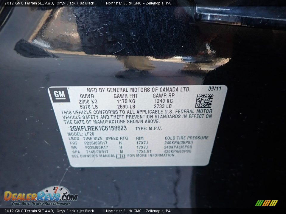 2012 GMC Terrain SLE AWD Onyx Black / Jet Black Photo #15