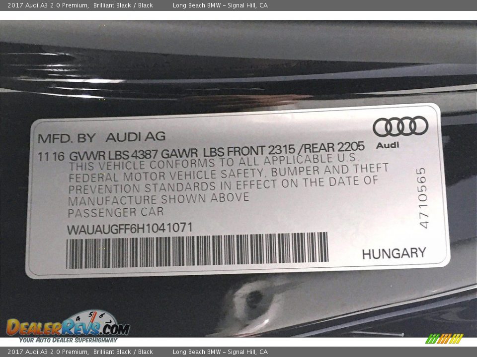 2017 Audi A3 2.0 Premium Brilliant Black / Black Photo #36