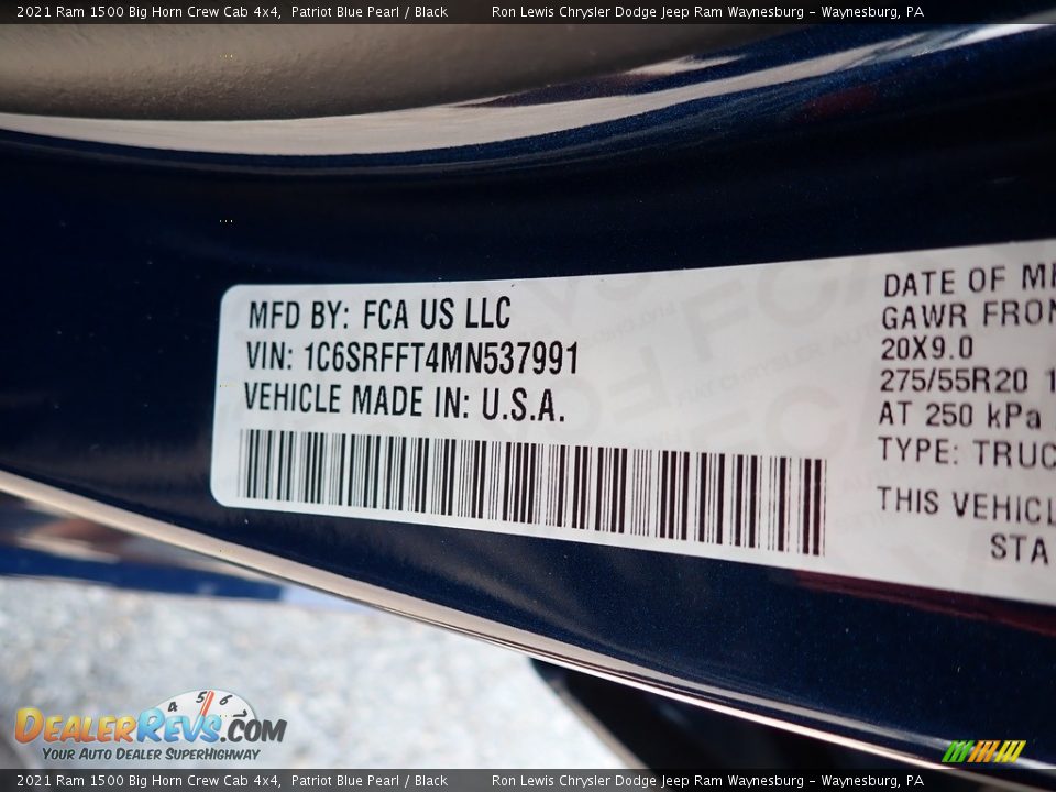 2021 Ram 1500 Big Horn Crew Cab 4x4 Patriot Blue Pearl / Black Photo #15