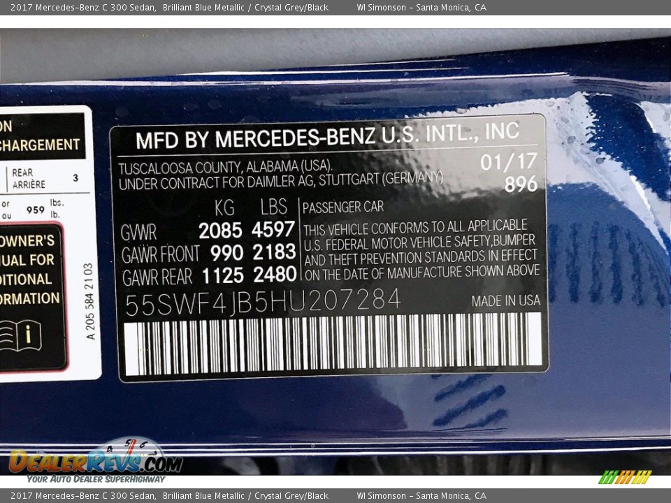 2017 Mercedes-Benz C 300 Sedan Brilliant Blue Metallic / Crystal Grey/Black Photo #24