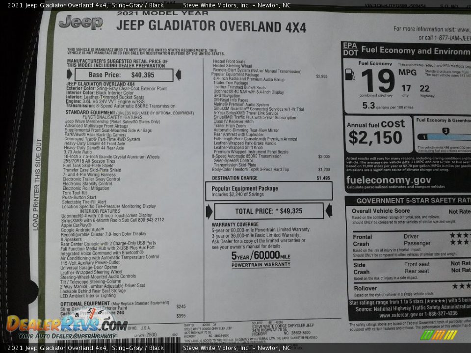 2021 Jeep Gladiator Overland 4x4 Sting-Gray / Black Photo #30