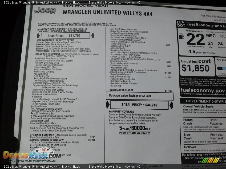 2021 Jeep Wrangler Unlimited Willys 4x4 Window Sticker Photo #27