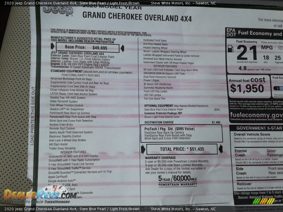 2020 Jeep Grand Cherokee Overland 4x4 Window Sticker Photo #33