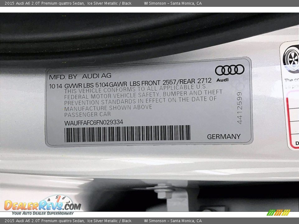 2015 Audi A6 2.0T Premium quattro Sedan Ice Silver Metallic / Black Photo #23