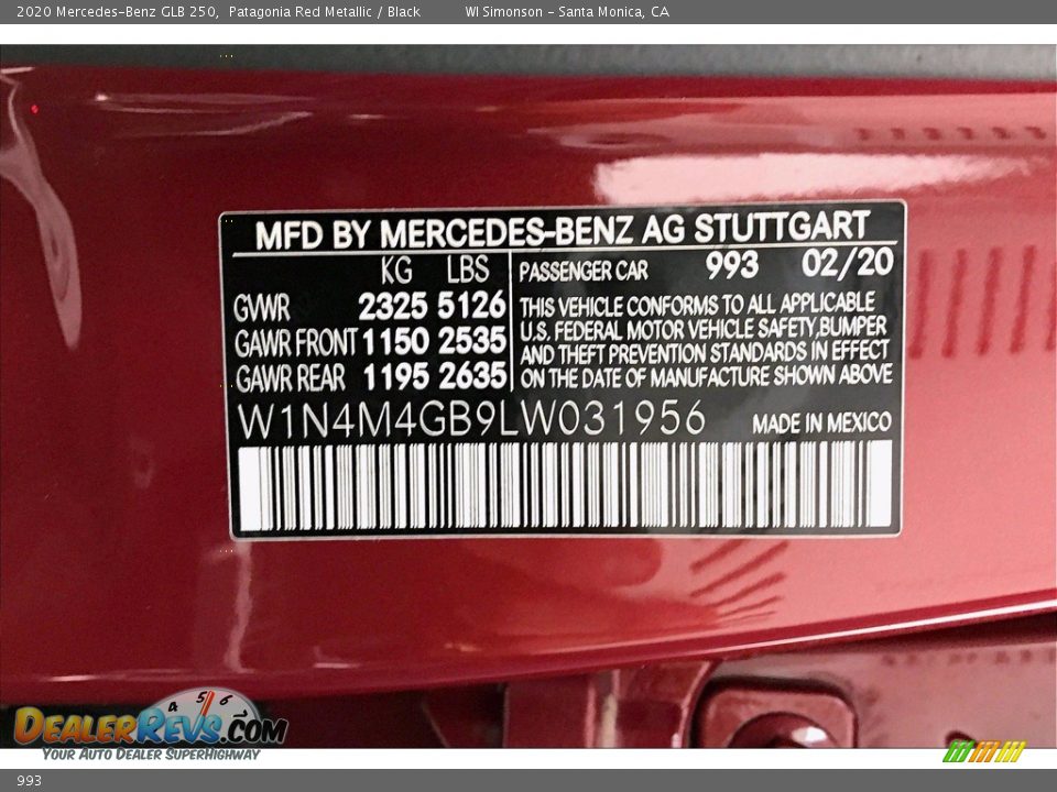 Mercedes-Benz Color Code 993 Patagonia Red Metallic