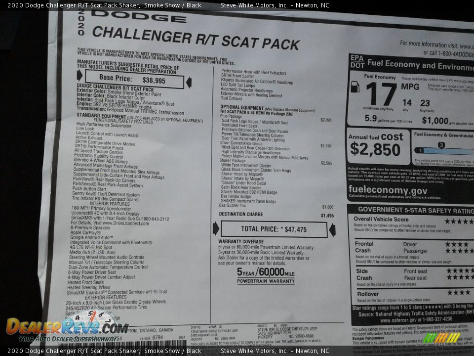 2020 Dodge Challenger R/T Scat Pack Shaker Window Sticker Photo #25