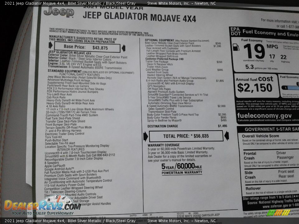 2021 Jeep Gladiator Mojave 4x4 Window Sticker Photo #30