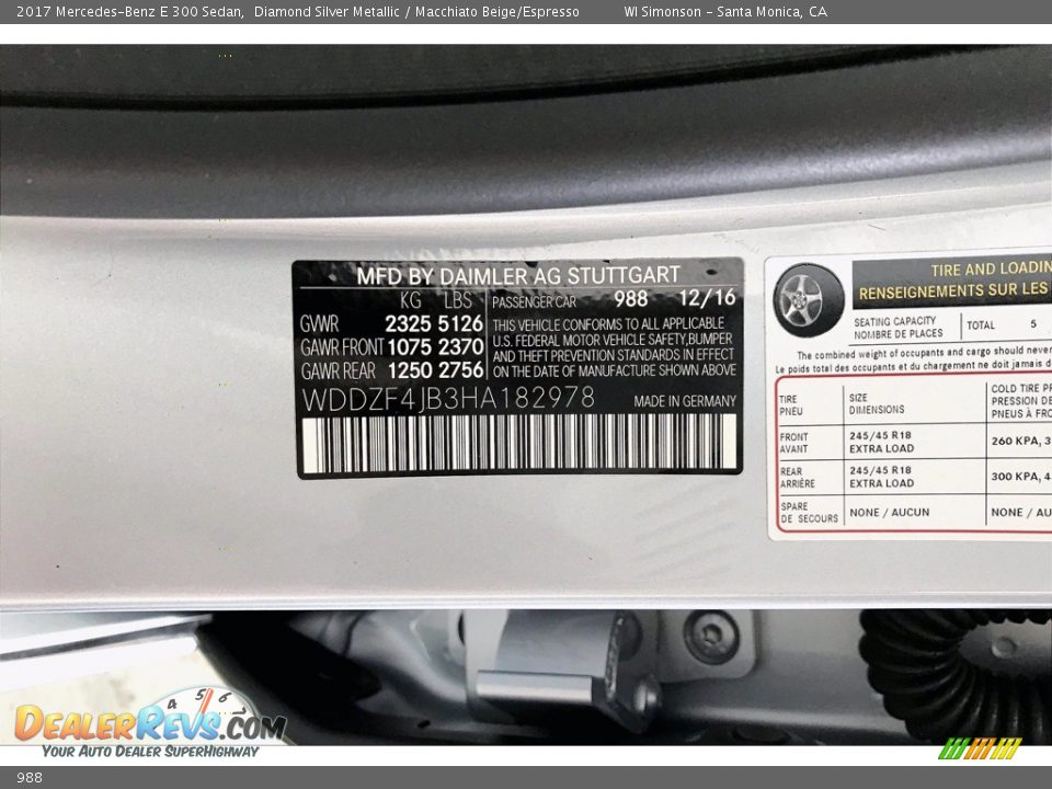 Mercedes-Benz Color Code 988 Diamond Silver Metallic