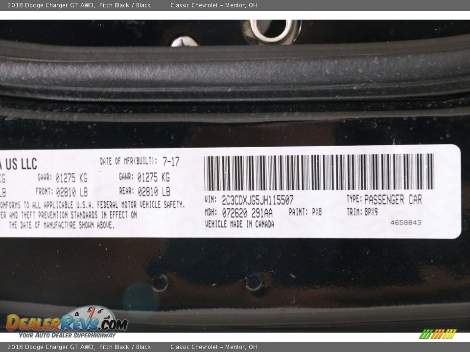 2018 Dodge Charger GT AWD Pitch Black / Black Photo #19