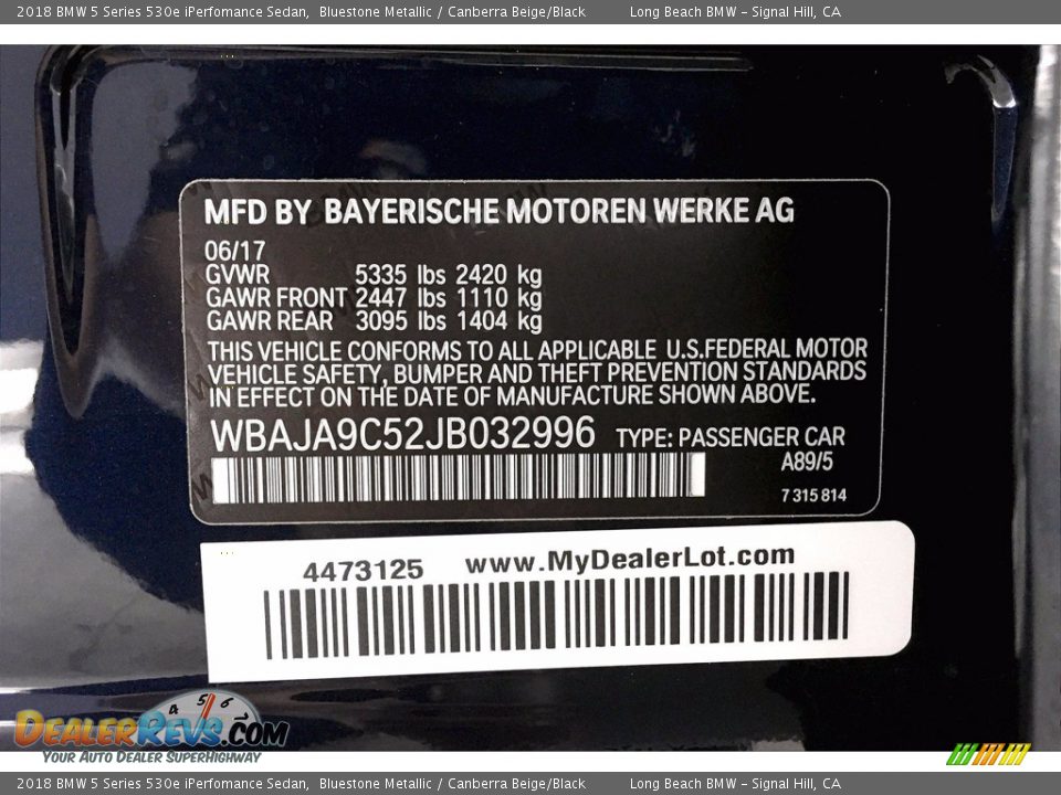 2018 BMW 5 Series 530e iPerfomance Sedan Bluestone Metallic / Canberra Beige/Black Photo #36