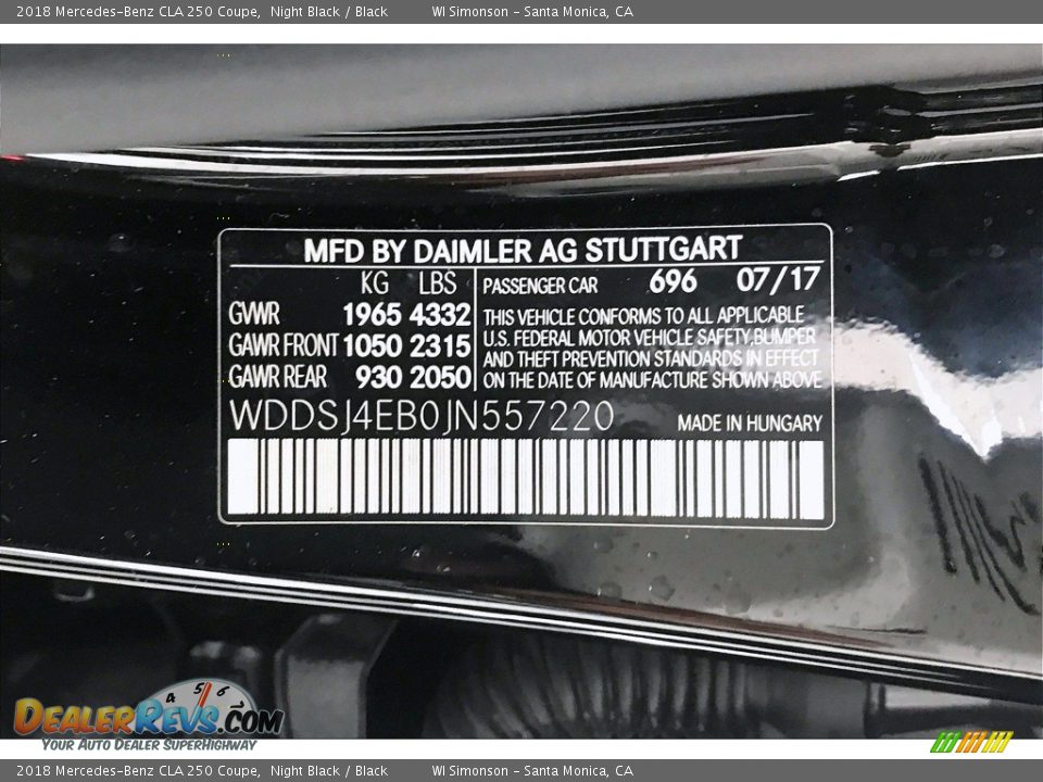 2018 Mercedes-Benz CLA 250 Coupe Night Black / Black Photo #24