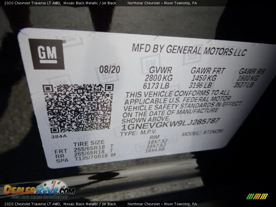 2020 Chevrolet Traverse LT AWD Mosaic Black Metallic / Jet Black Photo #28