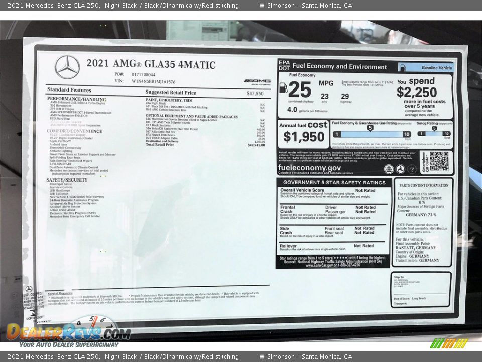 2021 Mercedes-Benz GLA 250 Window Sticker Photo #10