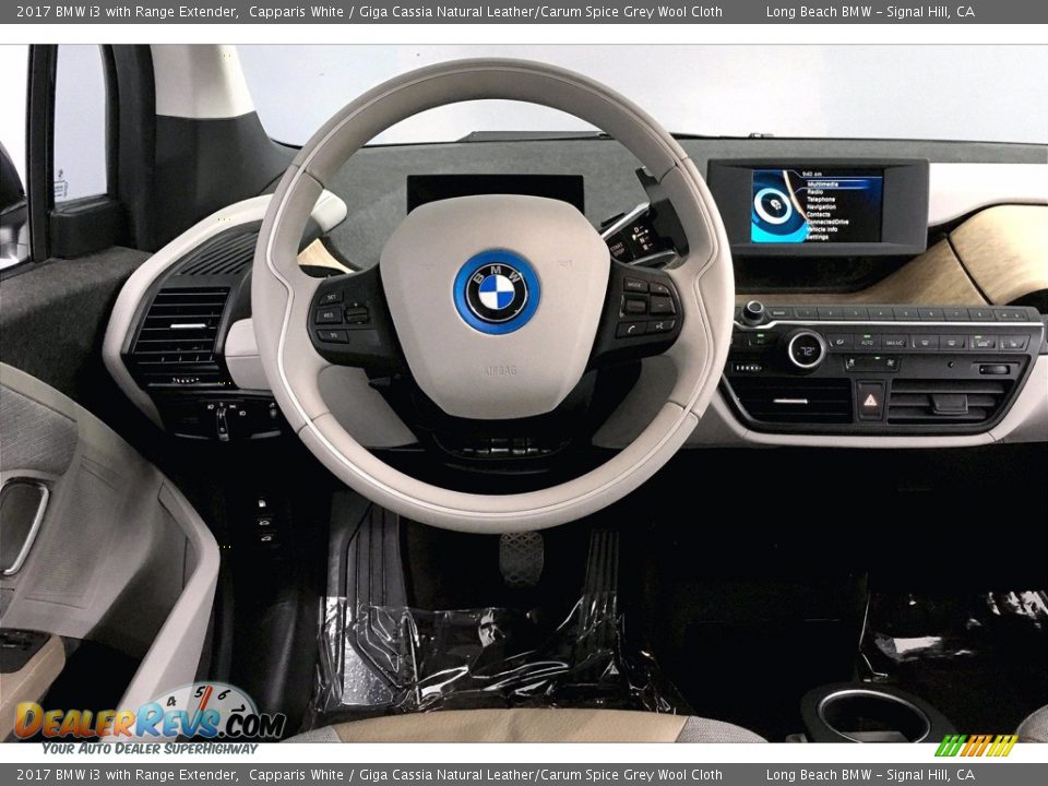 2017 BMW i3 with Range Extender Capparis White / Giga Cassia Natural Leather/Carum Spice Grey Wool Cloth Photo #4