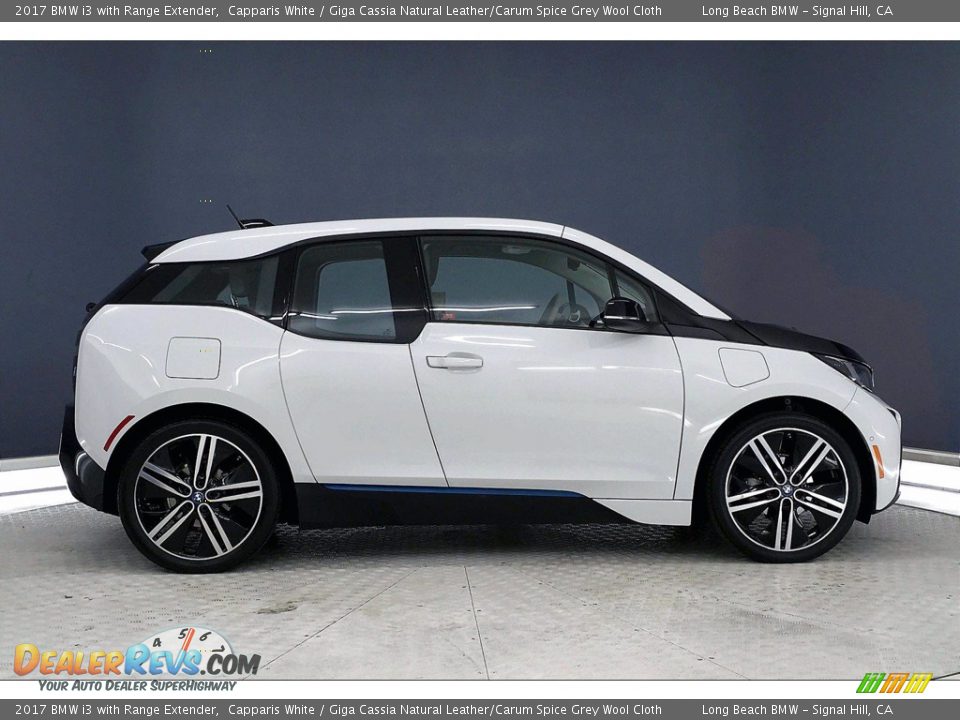 2017 BMW i3 with Range Extender Capparis White / Giga Cassia Natural Leather/Carum Spice Grey Wool Cloth Photo #14