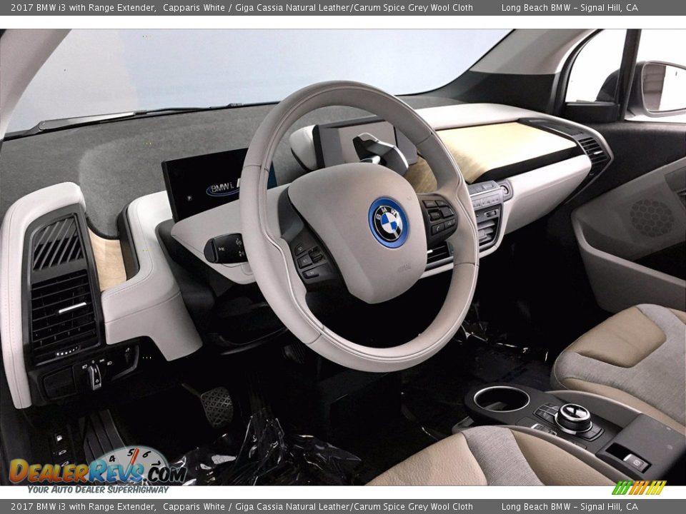 2017 BMW i3 with Range Extender Capparis White / Giga Cassia Natural Leather/Carum Spice Grey Wool Cloth Photo #21