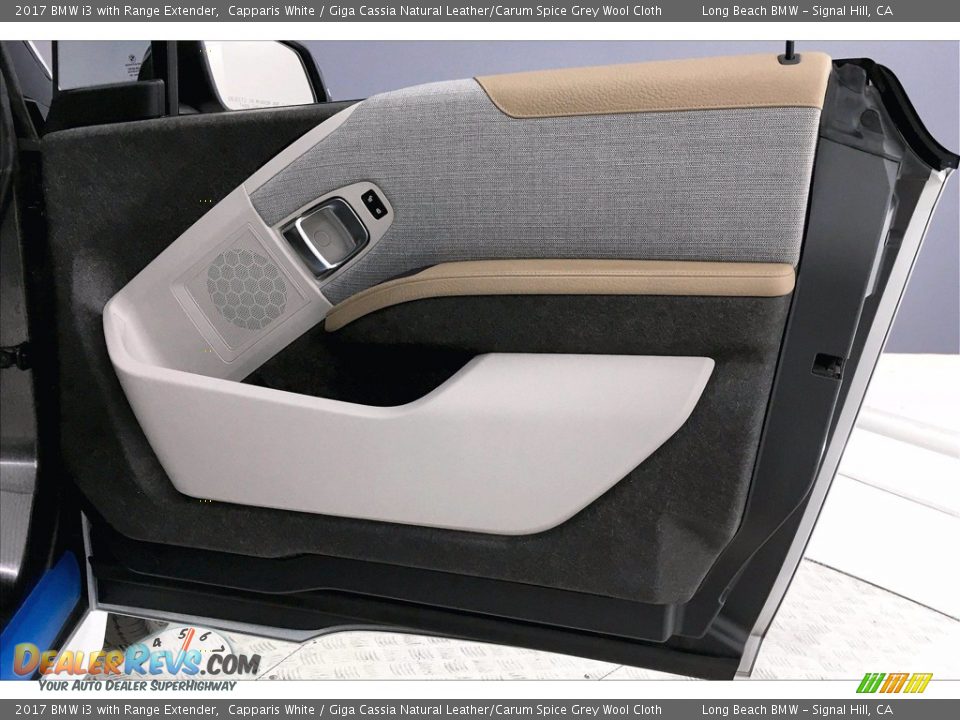 2017 BMW i3 with Range Extender Capparis White / Giga Cassia Natural Leather/Carum Spice Grey Wool Cloth Photo #24