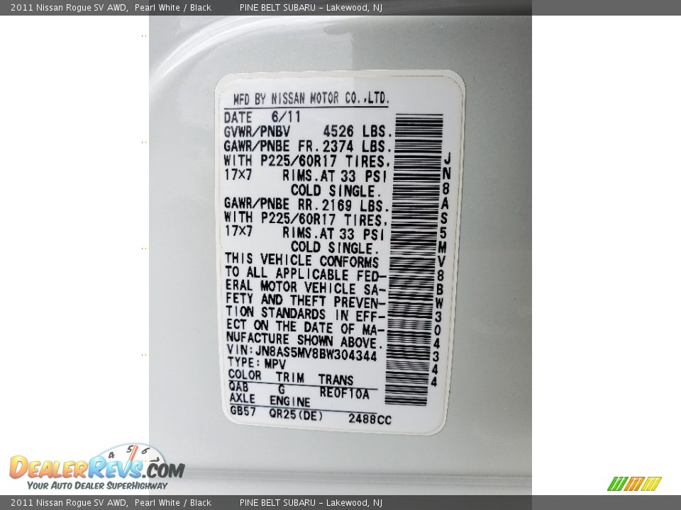 2011 Nissan Rogue SV AWD Pearl White / Black Photo #35